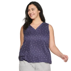 Plus Size Sonoma Goods For Life® V-Neck Tank -Outlet Clothiza Store 5226888 Purple Floral Dot