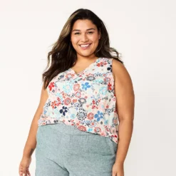 Plus Size Sonoma Goods For Life® V-Neck Tank -Outlet Clothiza Store 5226888 Red Blue Multi Floral