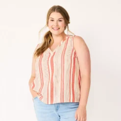 Plus Size Sonoma Goods For Life® V-Neck Tank -Outlet Clothiza Store 5226888 Red Stripe