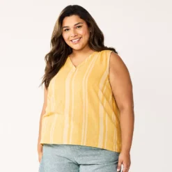 Plus Size Sonoma Goods For Life® V-Neck Tank -Outlet Clothiza Store 5226888 Yellow Stripe