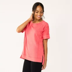 Women's Sonoma Goods For Life® Supersoft Short Sleeve Tunic -Outlet Clothiza Store 5231865 Melon Red
