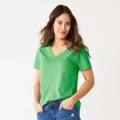 Petite Sonoma Goods For Life® Everyday Short Sleeve V-Neck Tee -Outlet Clothiza Store 5234230 Aloe Green