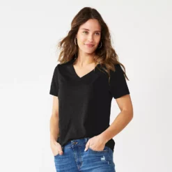 Petite Sonoma Goods For Life® Everyday Short Sleeve V-Neck Tee -Outlet Clothiza Store 5234230 Black