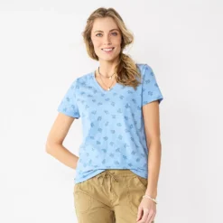 Petite Sonoma Goods For Life® Everyday Short Sleeve V-Neck Tee -Outlet Clothiza Store 5234230 Blue Mini Floral