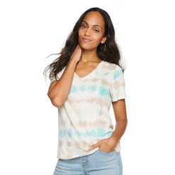 Petite Sonoma Goods For Life® Everyday Short Sleeve V-Neck Tee -Outlet Clothiza Store 5234230 Blue Tie Dye
