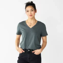Petite Sonoma Goods For Life® Everyday Short Sleeve V-Neck Tee -Outlet Clothiza Store 5234230 Dark Gray Green