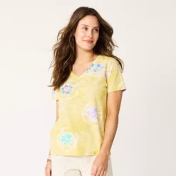 Petite Sonoma Goods For Life® Everyday Short Sleeve V-Neck Tee -Outlet Clothiza Store 5234230 Lemon Yellow Circle Dy