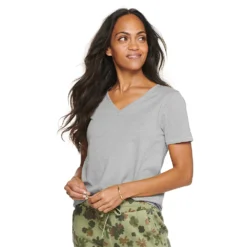 Petite Sonoma Goods For Life® Everyday Short Sleeve V-Neck Tee -Outlet Clothiza Store 5234230 Light Gray