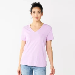 Petite Sonoma Goods For Life® Everyday Short Sleeve V-Neck Tee -Outlet Clothiza Store 5234230 Light Lilac