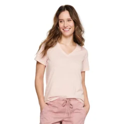 Petite Sonoma Goods For Life® Everyday Short Sleeve V-Neck Tee -Outlet Clothiza Store 5234230 Light Pink Texture