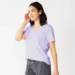 Petite Sonoma Goods For Life® Everyday Short Sleeve V-Neck Tee -Outlet Clothiza Store 5234230 Light Purple