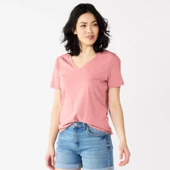 Petite Sonoma Goods For Life® Everyday Short Sleeve V-Neck Tee -Outlet Clothiza Store 5234230 Mauve