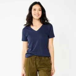 Petite Sonoma Goods For Life® Everyday Short Sleeve V-Neck Tee -Outlet Clothiza Store 5234230 Navy