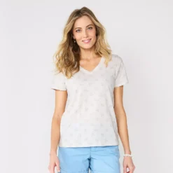 Petite Sonoma Goods For Life® Everyday Short Sleeve V-Neck Tee -Outlet Clothiza Store 5234230 Neutral Mini Floral