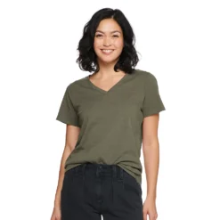 Petite Sonoma Goods For Life® Everyday Short Sleeve V-Neck Tee -Outlet Clothiza Store 5234230 Olive