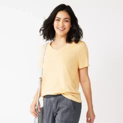 Petite Sonoma Goods For Life® Everyday Short Sleeve V-Neck Tee -Outlet Clothiza Store 5234230 Peach