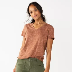 Petite Sonoma Goods For Life® Everyday Short Sleeve V-Neck Tee -Outlet Clothiza Store 5234230 Puebla Brown