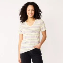 Petite Sonoma Goods For Life® Everyday Short Sleeve V-Neck Tee -Outlet Clothiza Store 5234230 Purple Dot Stripe