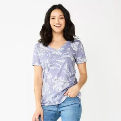 Petite Sonoma Goods For Life® Everyday Short Sleeve V-Neck Tee -Outlet Clothiza Store 5234230 Purple Floral