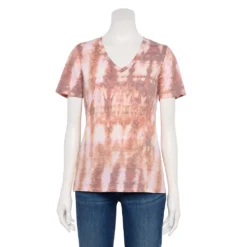 Petite Sonoma Goods For Life® Everyday Short Sleeve V-Neck Tee -Outlet Clothiza Store 5234230 Purple Peach Tie Dye