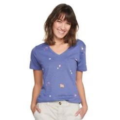 Petite Sonoma Goods For Life® Everyday Short Sleeve V-Neck Tee -Outlet Clothiza Store 5234230 Purple Spaced Floral
