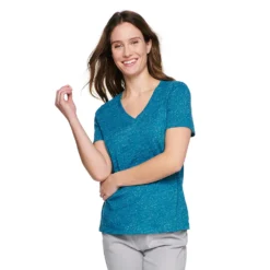 Petite Sonoma Goods For Life® Everyday Short Sleeve V-Neck Tee -Outlet Clothiza Store 5234230 Teal Texture