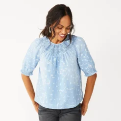 Women's Sonoma Goods For Life® Elbow Smock Neck Top -Outlet Clothiza Store 5235158 Blue Geo Floral