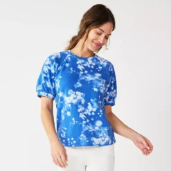 Women's Sonoma Goods For Life® Puff Sleeve Sweatshirt -Outlet Clothiza Store 5237696 Blue Bleach Floral