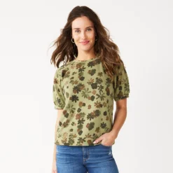 Women's Sonoma Goods For Life® Puff Sleeve Sweatshirt -Outlet Clothiza Store 5237696 Olive Camo Floral