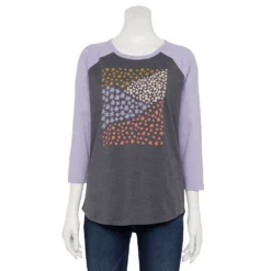 Women's Sonoma Goods For Life® Three Quarter Sleeve Baseball Graphic Tee -Outlet Clothiza Store 5242169 Grey Floral Fields
