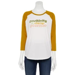 Women's Sonoma Goods For Life® Three Quarter Sleeve Baseball Graphic Tee -Outlet Clothiza Store 5242169 Ivory Positivity