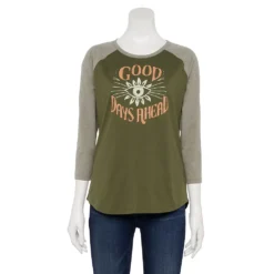 Women's Sonoma Goods For Life® Three Quarter Sleeve Baseball Graphic Tee -Outlet Clothiza Store 5242169 Olive Good Days