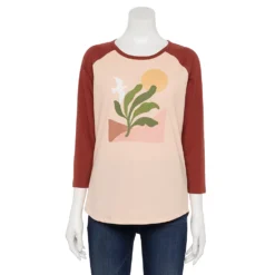 Women's Sonoma Goods For Life® Three Quarter Sleeve Baseball Graphic Tee -Outlet Clothiza Store 5242169 Peach Nature Scene