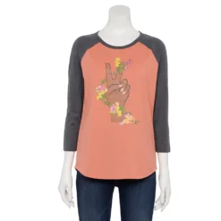 Women's Sonoma Goods For Life® Three Quarter Sleeve Baseball Graphic Tee -Outlet Clothiza Store 5242169 Pink Peace Floral