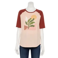 Women's Sonoma Goods For Life® Elbow Sleeve Baseball Graphic Tee -Outlet Clothiza Store 5242399 Peach Nature Scene