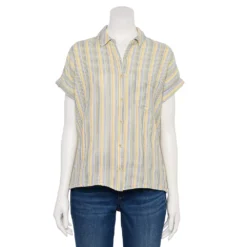 Petite Sonoma Goods For Life® Short Sleeve Button Down Shirt -Outlet Clothiza Store 5243772 Multi Stripe