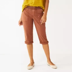 Petite Sonoma Goods For Life® Rib Waistband Utility Capri Pants -Outlet Clothiza Store 5245104 Cinnamon