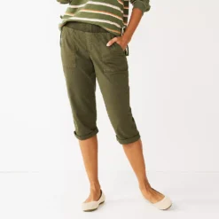 Petite Sonoma Goods For Life® Rib Waistband Utility Capri Pants -Outlet Clothiza Store 5245104 Olive