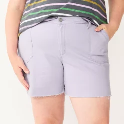Plus Size Sonoma Goods For Life® Premium High-Waist Denim Shorts -Outlet Clothiza Store 5261004 Lavender