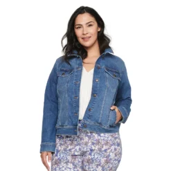 Plus Size Sonoma Goods For Life® Button Front Jean Jacket -Outlet Clothiza Store 5269795 Medium Wash
