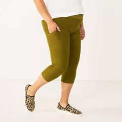Plus Size Sonoma Goods For Life® Crossover Waist Crop Leggings -Outlet Clothiza Store 5271394 Odyssey Green