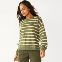 Women's Sonoma Goods For Life® Side Tie Sweatshirt -Outlet Clothiza Store 5271671 Olive Hope Stripe