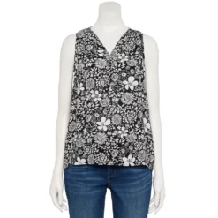 Women's Sonoma Goods For Life® V-Neck Tank -Outlet Clothiza Store 5297402 Black White Floral
