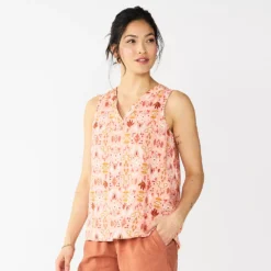 Women's Sonoma Goods For Life® V-Neck Tank -Outlet Clothiza Store 5297402 Pink Multi Geo Print