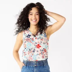 Women's Sonoma Goods For Life® V-Neck Tank -Outlet Clothiza Store 5297402 Red Blue Multi Floral