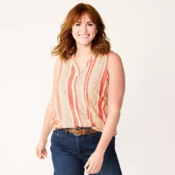 Women's Sonoma Goods For Life® V-Neck Tank -Outlet Clothiza Store 5297402 Red Mixed Stripe