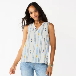 Women's Sonoma Goods For Life® V-Neck Tank -Outlet Clothiza Store 5297402 White Blue Gold Stripe