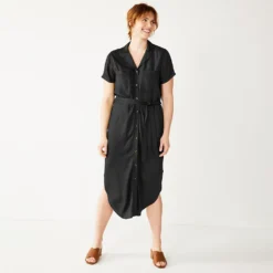 Women's Sonoma Goods For Life® Button Front Midi Shirt Dress -Outlet Clothiza Store 5345259 Black