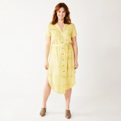 Women's Sonoma Goods For Life® Button Front Midi Shirt Dress -Outlet Clothiza Store 5345259 Citron Dots