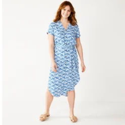 Women's Sonoma Goods For Life® Button Front Midi Shirt Dress -Outlet Clothiza Store 5345259 Indigo Quilt